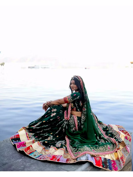 Real Mirror Work Digital print Chnaiya Choli For Navratri 103G-Green-2