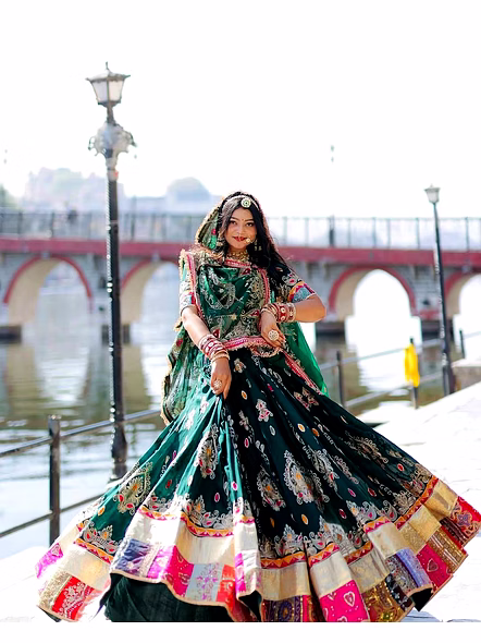 Real Mirror Work Digital print Chnaiya Choli For Navratri 103G-Green-3