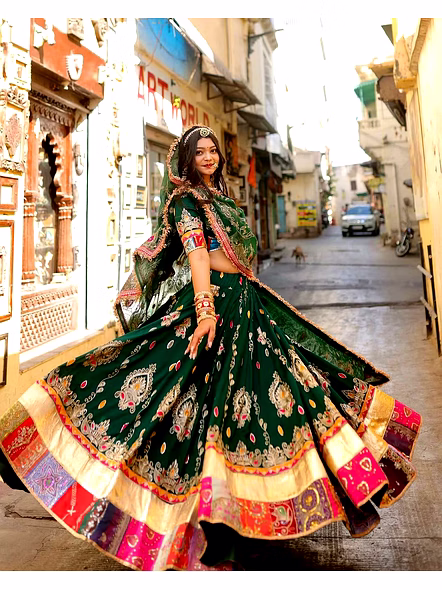 Real Mirror Work Digital print Chnaiya Choli For Navratri 103G-Green-5