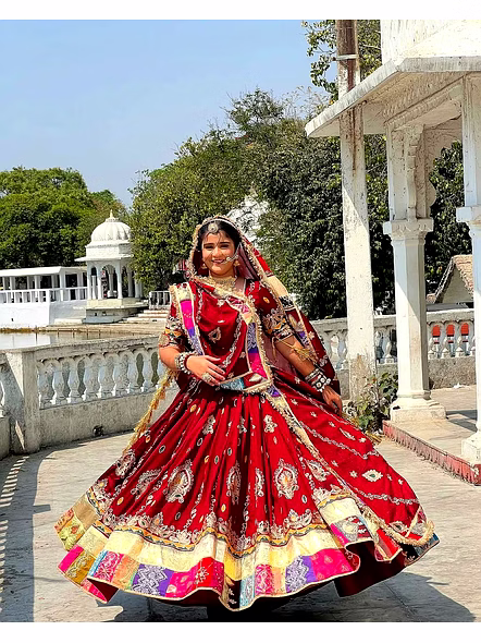 Real Mirror Work Digital print Chnaiya Choli For Navratri 103G-Red-1