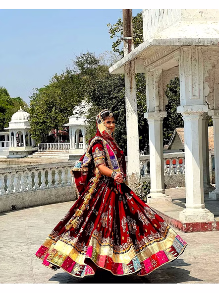 Real Mirror Work Digital print Chnaiya Choli For Navratri 103G-Red-2