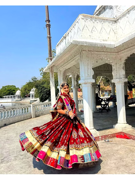 Real Mirror Work Digital print Chnaiya Choli For Navratri 103G-Red-5