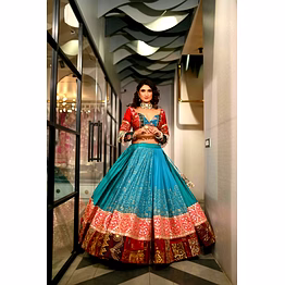 shiv real mirror work sky blue chaniya choli for navratri