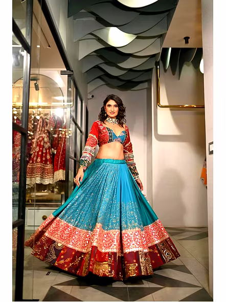 Real Mirror Work Sky Blue Chaniya Choli For Navratri-2