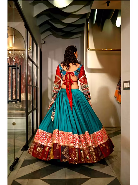 Real Mirror Work Sky Blue Chaniya Choli For Navratri-3