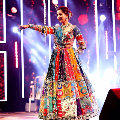 shiv kinjal dave real mirror work digital printed chaniya choli