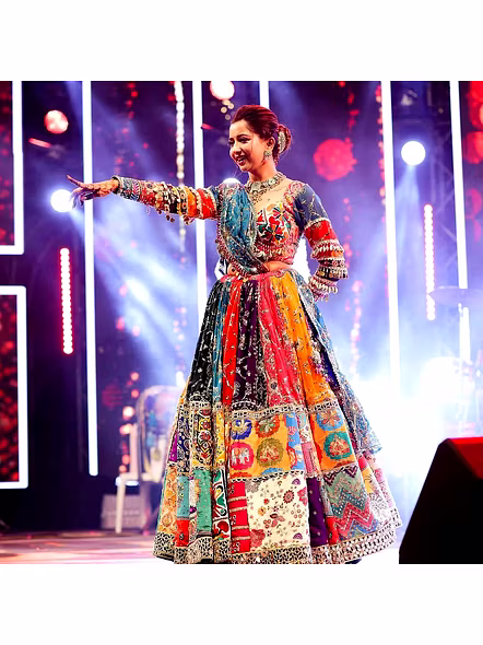 Kinjal Dave Real Mirror Work Digital Printed Chaniya Choli