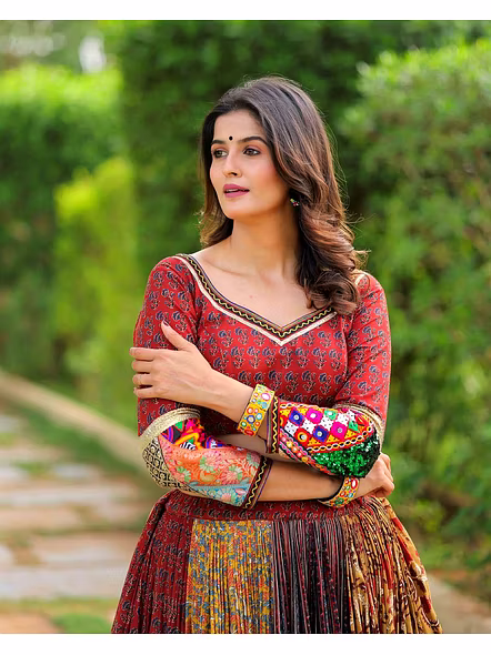 Real Mirror Work Digital print Chnaiya Choli For Navratri 131