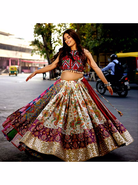 simple mirror work lehenga
