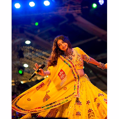 shiv kinjal dave yellow digital printed chaniya choli