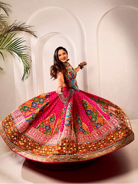 Real Mirror Work Digital print Chnaiya Choli For Navratri 149-Pink-1