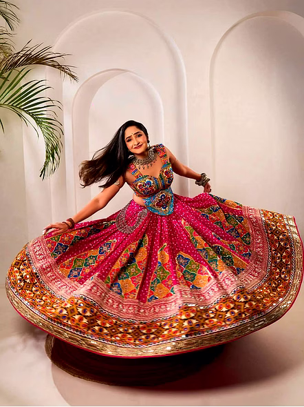 Real Mirror Work Digital print Chnaiya Choli For Navratri 149-Pink-2