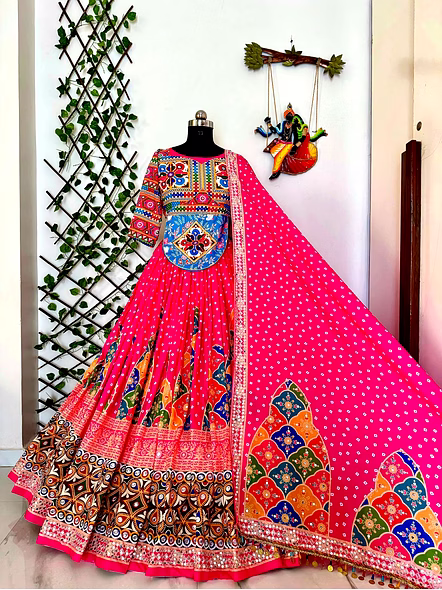 Real Mirror Work Digital print Chnaiya Choli For Navratri 149-Pink-5