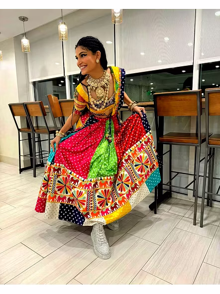 Real Mirror Work Digital print Chnaiya Choli For Navratri 152-Yellow-2