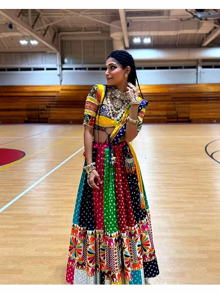 Real Mirror Work Digital print Chnaiya Choli For Navratri 152-Yellow-3