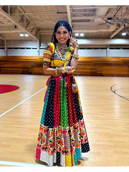 Real Mirror Work Digital print Chnaiya Choli For Navratri 152-Yellow-4