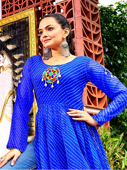 Georgette Kurtis With Kutchi Work-Blue