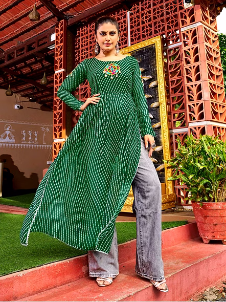 Georgette Kurtis With Kutchi Work-NV136_Green