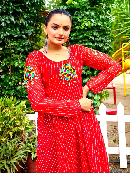 Georgette Kurtis With Kutchi Work-Red-1