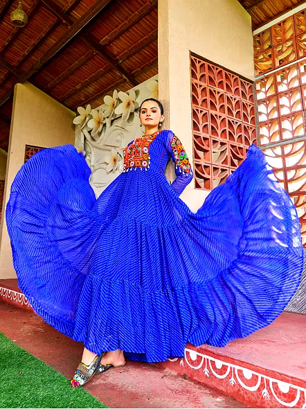 Georgette Gowns With Kutchi Work-Blue-1