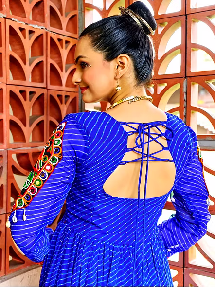 Georgette Gowns With Kutchi Work-Blue-2