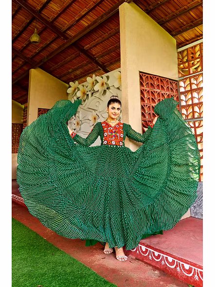 Georgette Gowns With Kutchi Work-Green-1