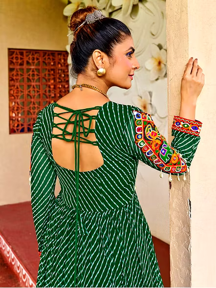 Georgette Gowns With Kutchi Work-Green-2