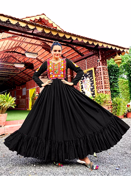 Cotton Gowns With Gamathi Work-Blue