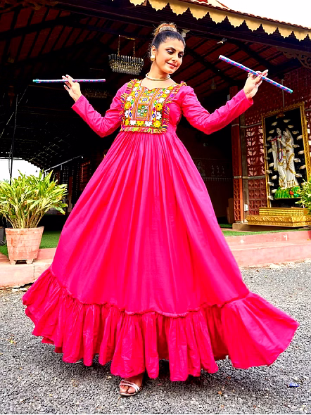 Cotton Gowns With Gamathi Work-Pink-2