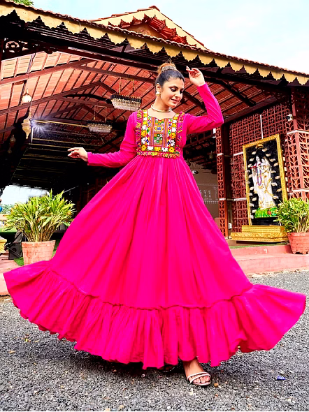 Cotton Gowns With Gamathi Work-Pink-3