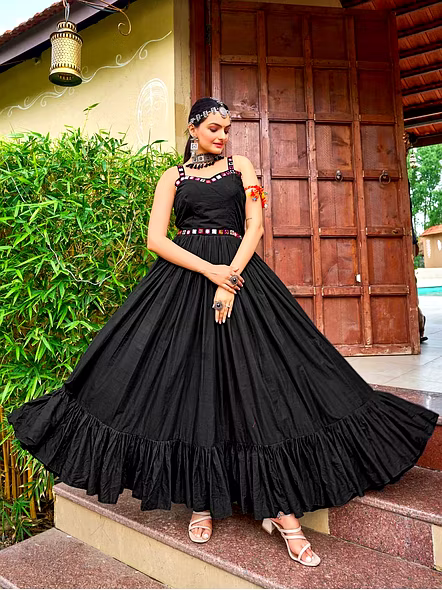 Cotton Gowns With Kutchi Work