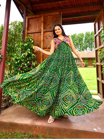 Georgette Gowns With Kutchi Work-Green