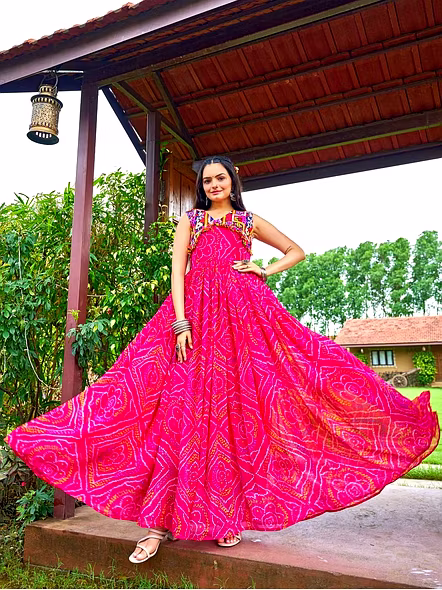 Georgette Gowns With Kutchi Work-Pink