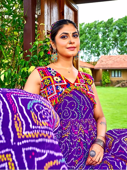 Georgette Gowns With Kutchi Work-Purple-1