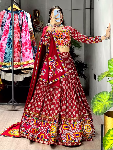 Ajarakh Print Cotton Navratri Chaniya Choli-4