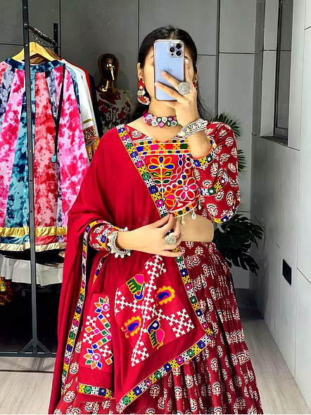 Ajarakh Print Cotton Navratri Chaniya Choli-5