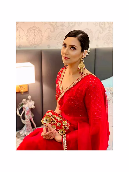 Red Organza Saree-Red-7