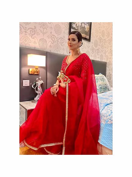 Red Organza Saree-Red-8