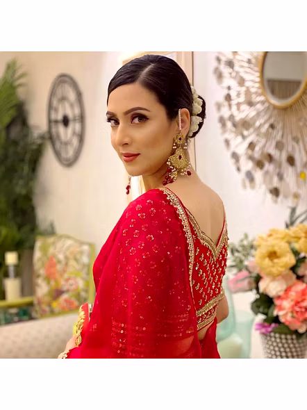 Red Organza Saree-Red-6