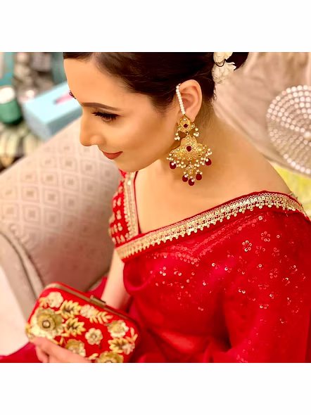 Red Organza Saree-Red-12