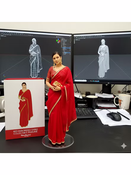 Red Organza Saree-Red