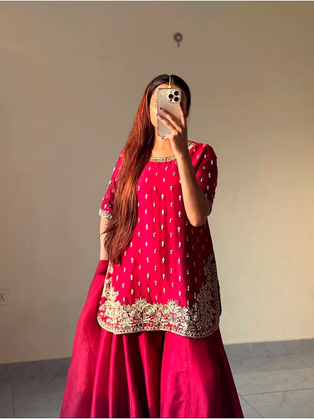 Farsi Kurti-Plazzo Set-Red-M(38)-4