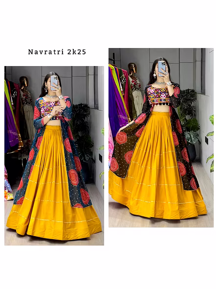 Bandhani Prints Kurtis With Musturd Lehenga Sets