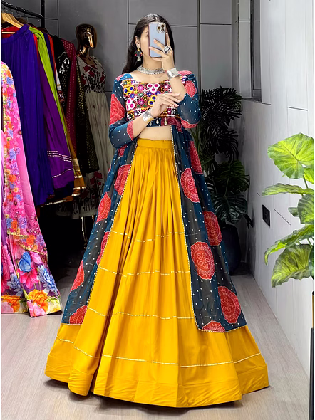Bandhani Prints Kurtis With Musturd Lehenga Sets-Mustard-4