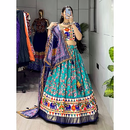 shiv dola silk patola lehenga with gamthi work border