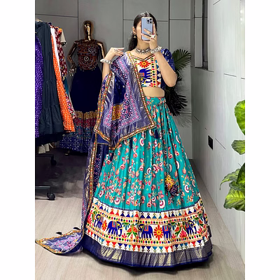 shiv dola silk patola lehenga with gamthi work border