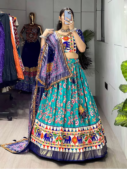 Dola Silk Patola Lehenga With Gamthi Work Border
