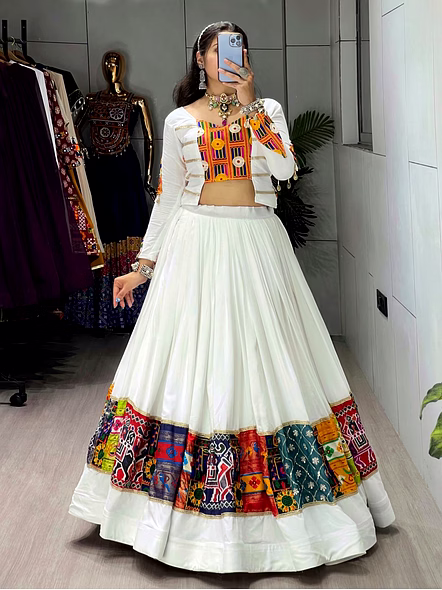 White Chaniya Choli for Navratri Festivities-White-2