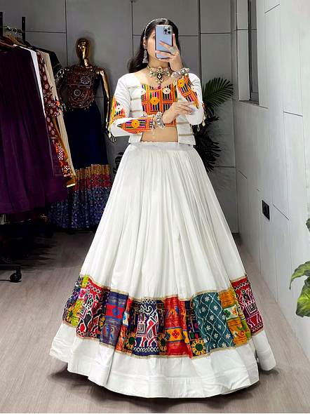 White Chaniya Choli for Navratri Festivities-White-4