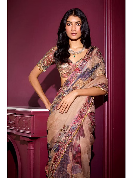 Georgette Saree with Mirror Work-BT1294_Cyan